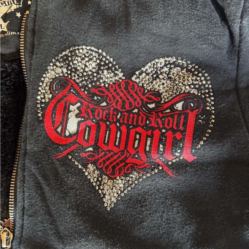 Rock & Roll Cowgirl Black Lined Zip Up with Red and Silver Accents - Picture 4 of 6
